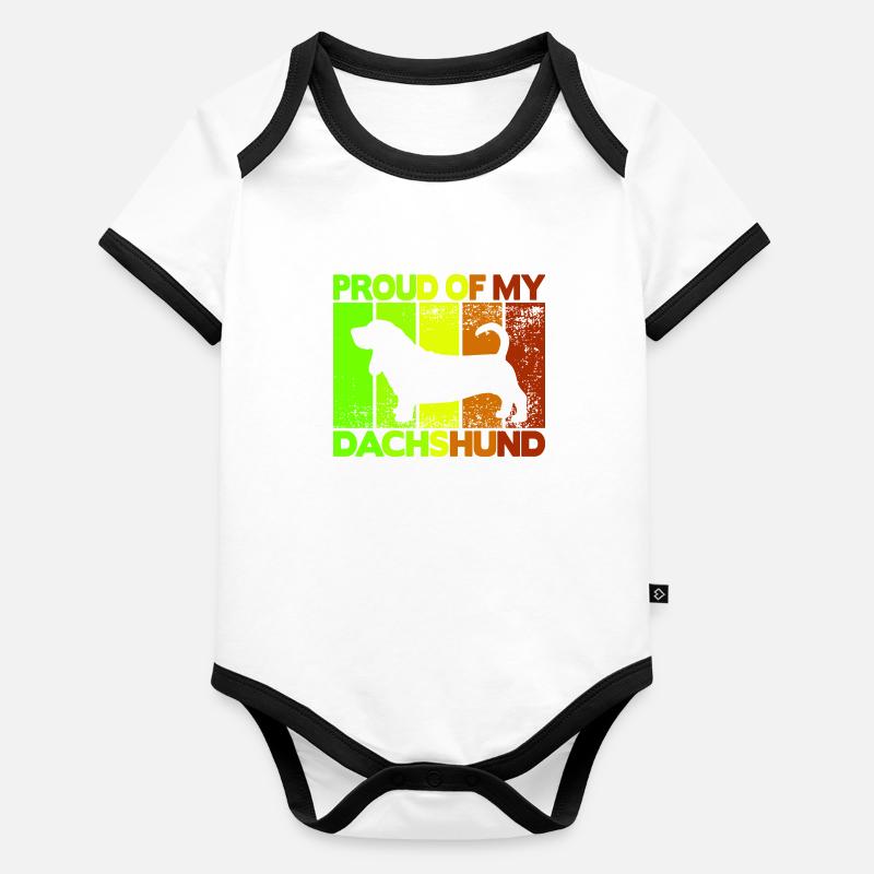 Fier de mon teckel Body Bébé bio contrasté manches courtes
