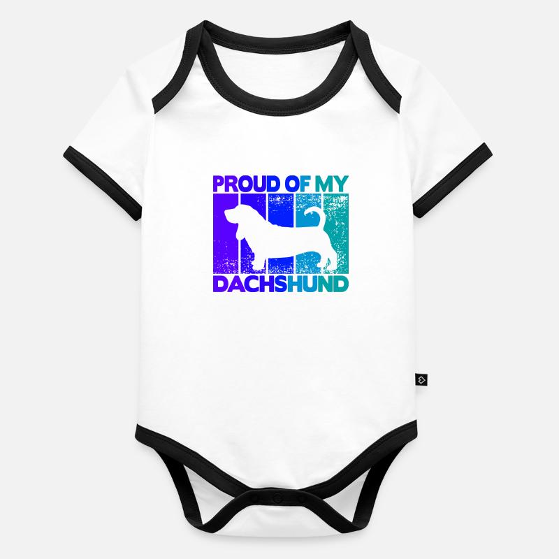 Fier de mon teckel Body Bébé bio contrasté manches courtes