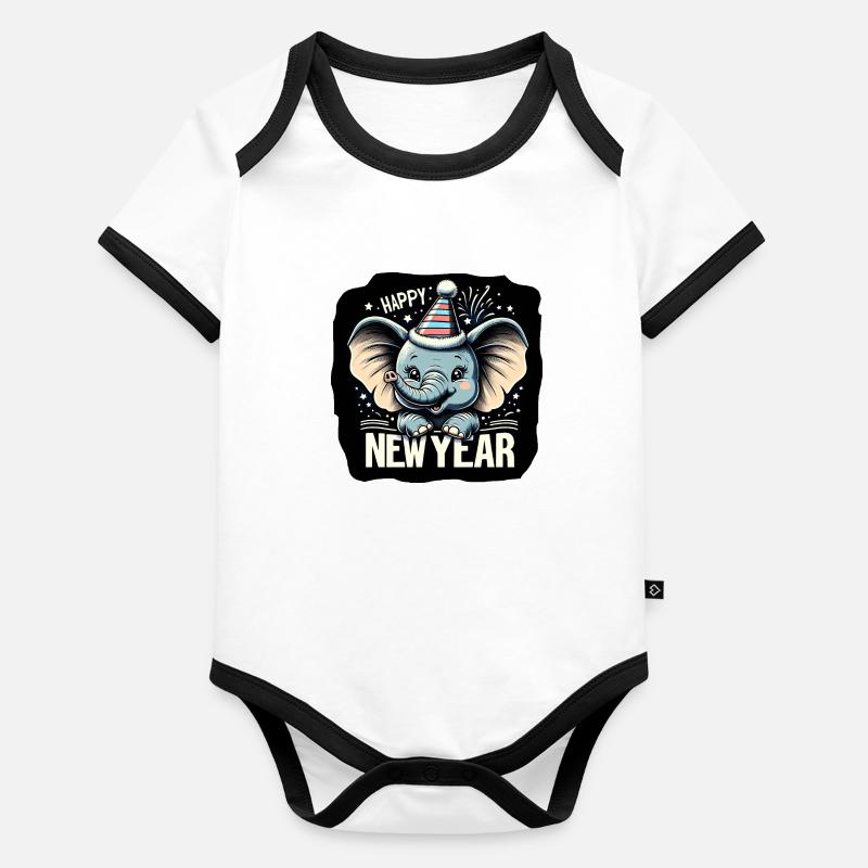 Neujahr Sylvester Elefant Grunge-Feier Baby Bio-Kurzarm-Kontrastbody