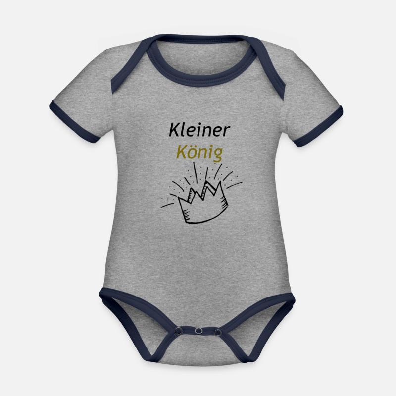 Petit roi - Body Bébé bio contrasté manches courtes - gris chiné/bleu marine