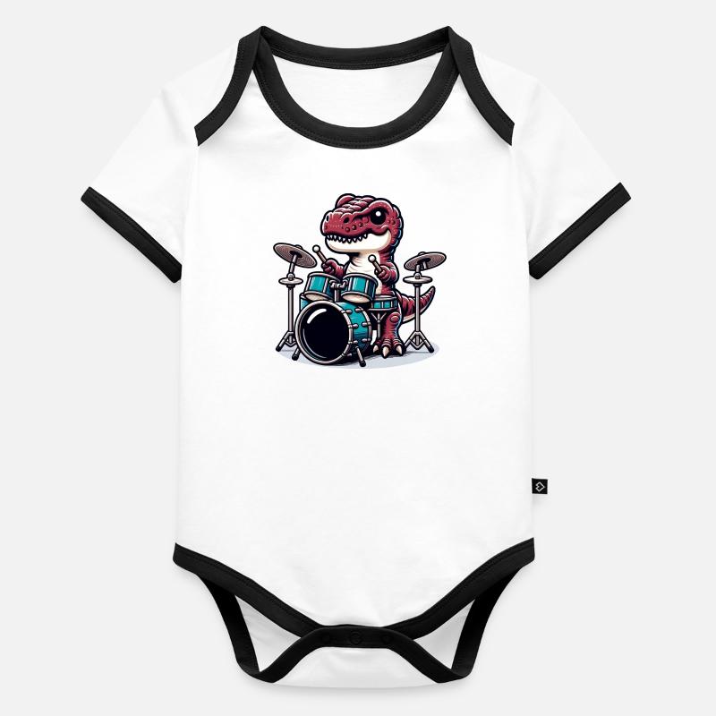 Cooler Dinosaurier Drummer T-Rex Design Baby Bio-Kurzarm-Kontrastbody