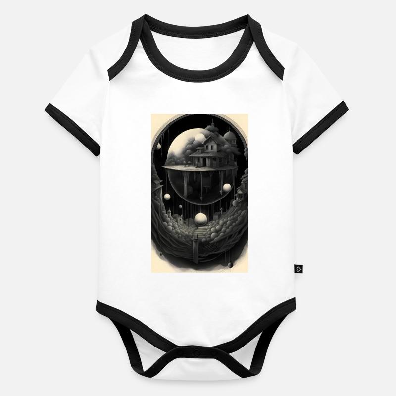 Maison surréaliste de gris Body Bébé bio contrasté manches courtes