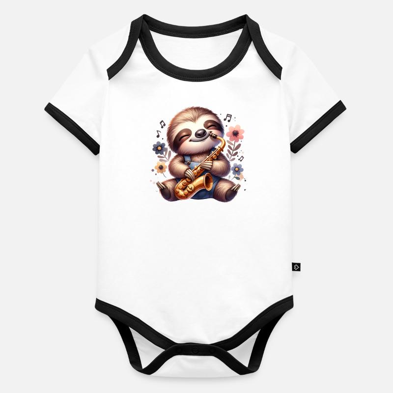 Conception de jazz de saxophoniste paresseux mignon Body Bébé bio contrasté manches courtes