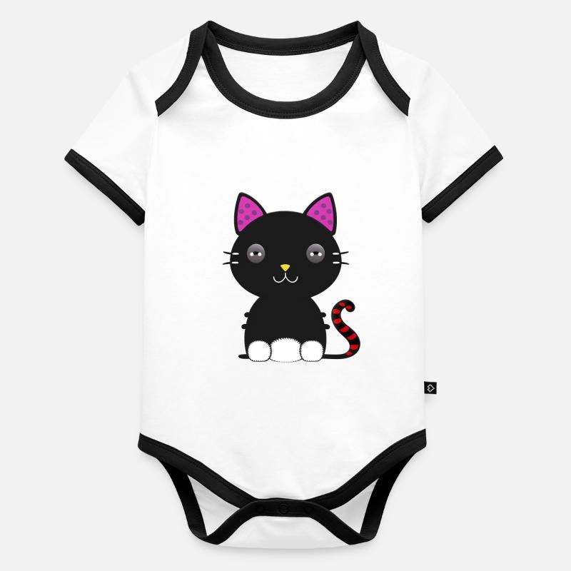 Wunderschöne Schwarze Katze mit rosa Ohren Baby Bio-Kurzarm-Kontrastbody