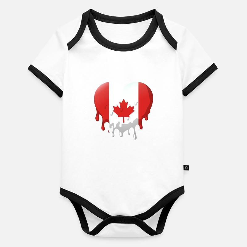 Drapeau du Canada Feuille d’érable Drapeau canadien Canada Body Bébé bio contrasté manches courtes