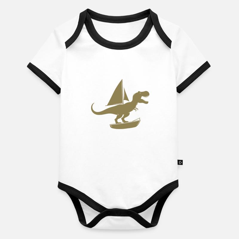 Minimalist dinghy with T-Rex summer Organic Baby Contrasting Bodysuit