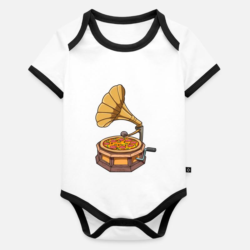Funny Pizza Gramophone Record Player Organic Baby Contrasting Bodysuit