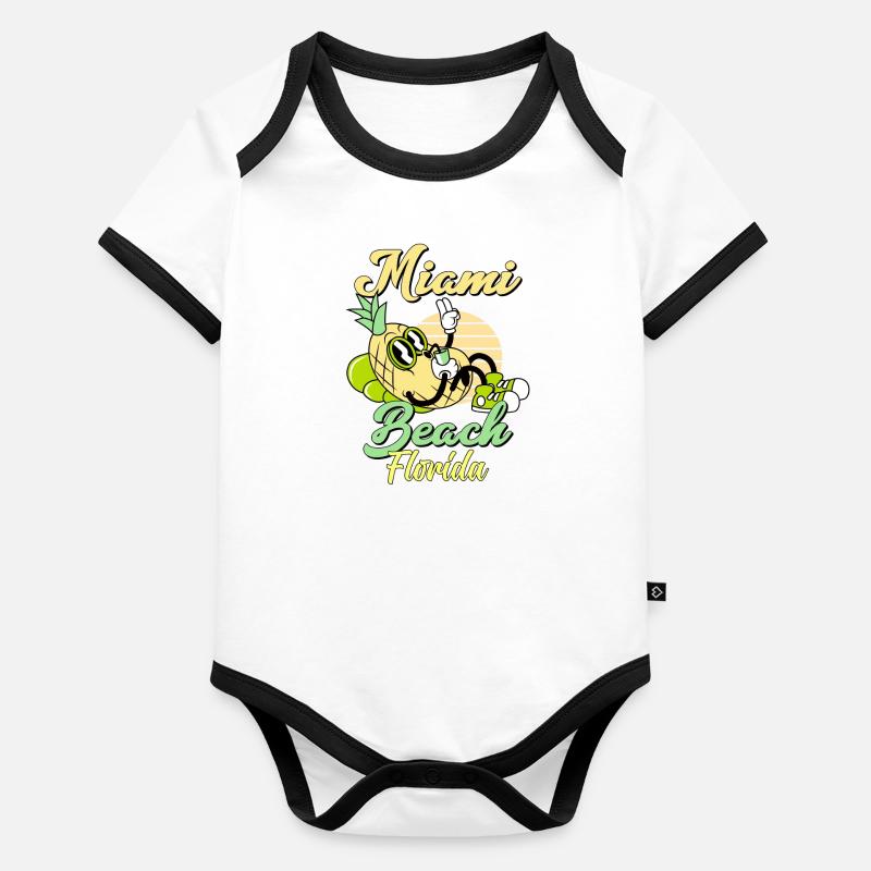 Miami Beach Ananas de Floride Body Bébé bio contrasté manches courtes