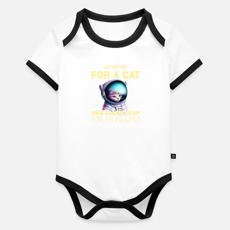 Chat astronaute Body Bébé bio contrasté manches courtes