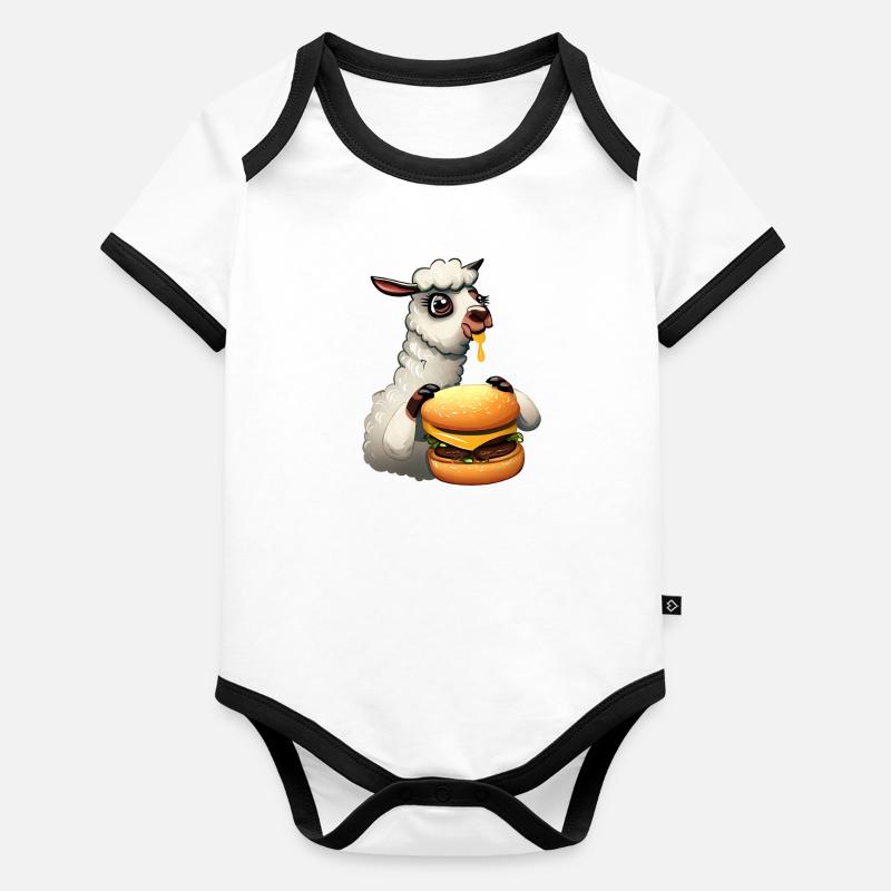 Cheeseburger essendes Lama Baby Bio-Kurzarm-Kontrastbody