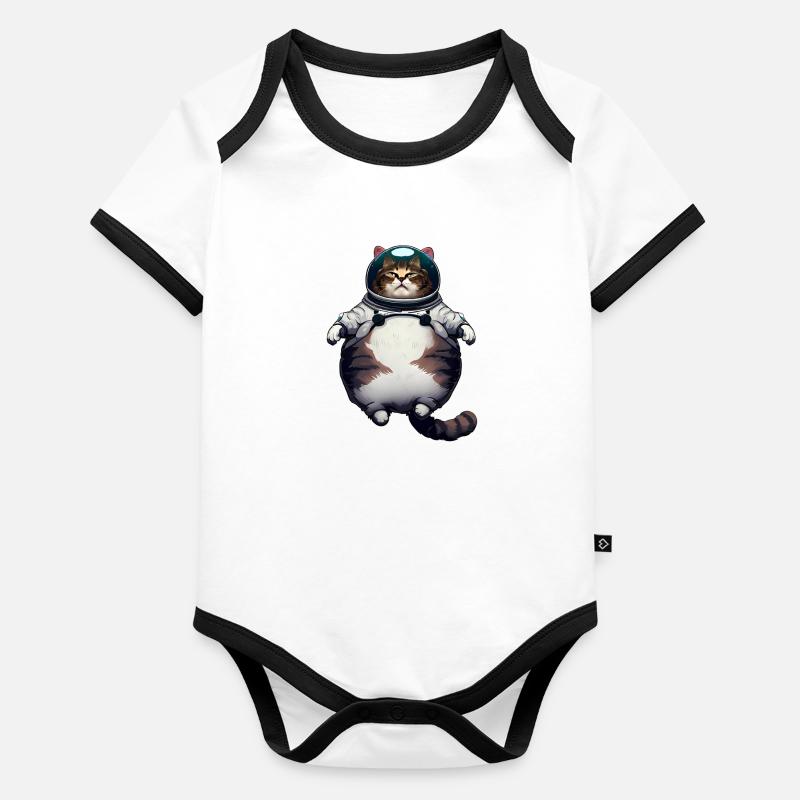 Gros chat astronaute Body Bébé bio contrasté manches courtes