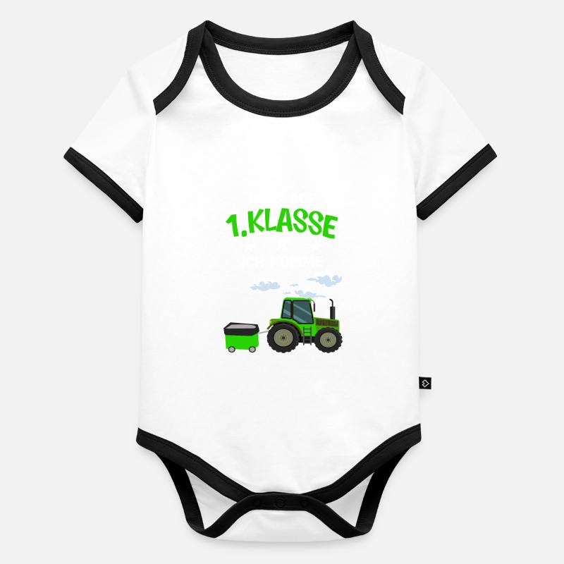 1.Klasse Traktor Schulstart Geschenk Baby Bio-Kurzarm-Kontrastbody