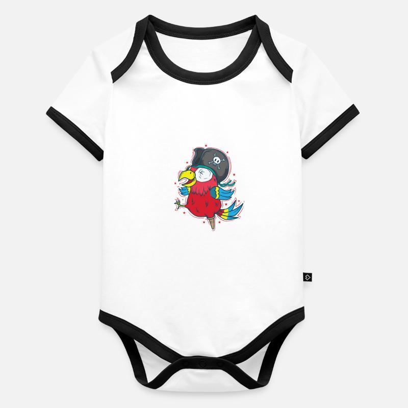 Perroquet, Pirate, Oiseau, Parlant, Animal Body Bébé bio contrasté manches courtes
