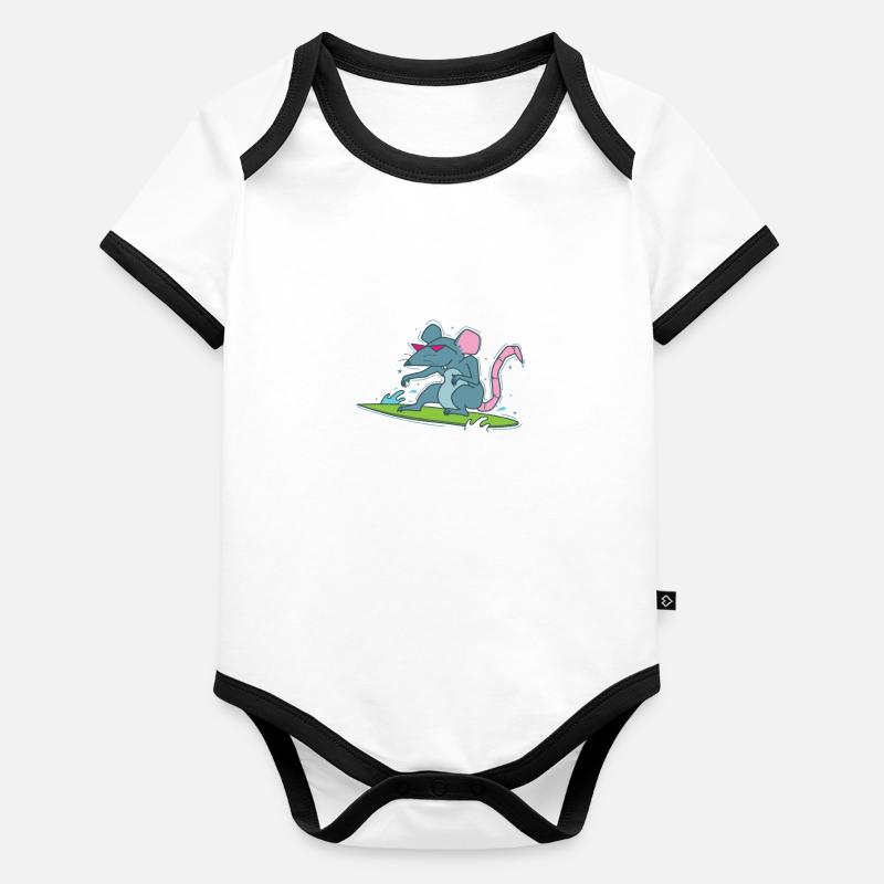 Rat Surfing Pet Rodent Organic Baby Contrasting Bodysuit