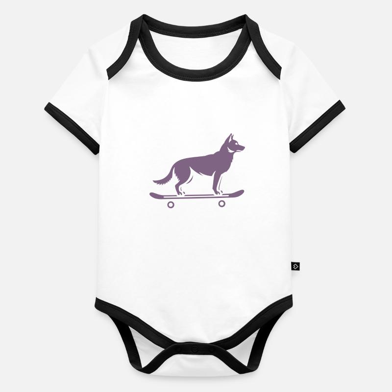 Hund Schäferhund Skateboard Skateboarder Baby Bio-Kurzarm-Kontrastbody