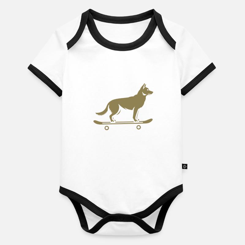 Dog Shepherd Skateboard Skateboarder Body Bébé bio contrasté manches courtes
