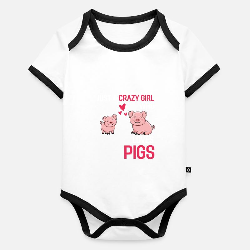 Bauernhof Tier Bauer Mädchen Geschenk Schwein Baby Bio-Kurzarm-Kontrastbody