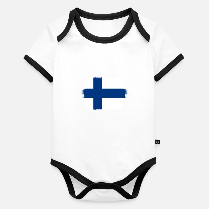 Drapeau de la Finlande Suomi Drapeau finlandais Aspect utilisé Body Bébé bio contrasté manches courtes