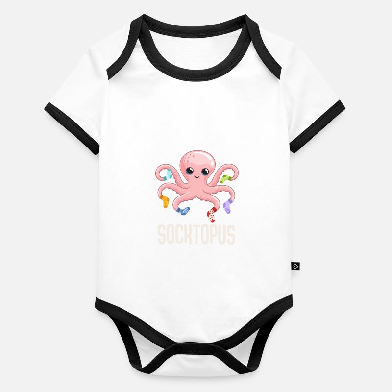Kawaii pieuvre mignon crustace Body Bébé bio contrasté manches courtes