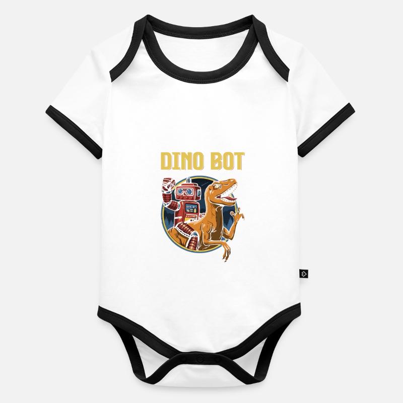 Dinosaure Dino Bot Rex Saurus Cadeau Body Bébé bio contrasté manches courtes