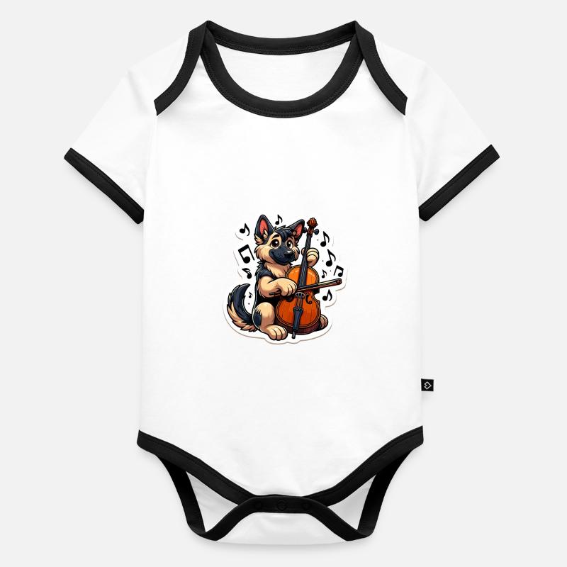 German Shepherd playing Cello Organic Baby Contrasting Bodysuit