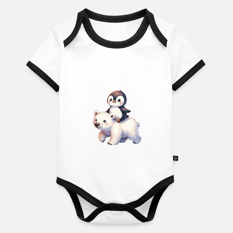 Niedlicher Pinguin und Eisbär Geschenk Baby Bio-Kurzarm-Kontrastbody