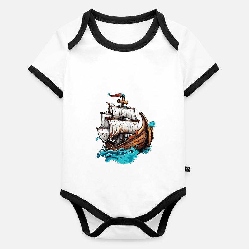 Pirate Ship / Boat / Sea / Ocean / Waves Organic Baby Contrasting Bodysuit
