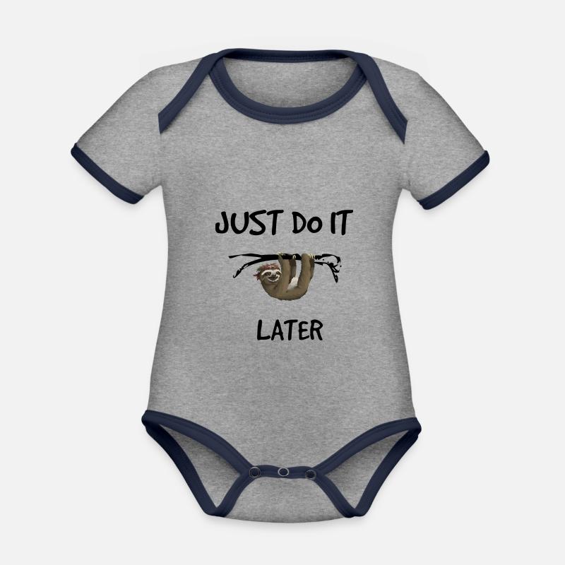 Just do it later - Sloth - Organic Baby Contrasting Bodysuit - heather grey/navy