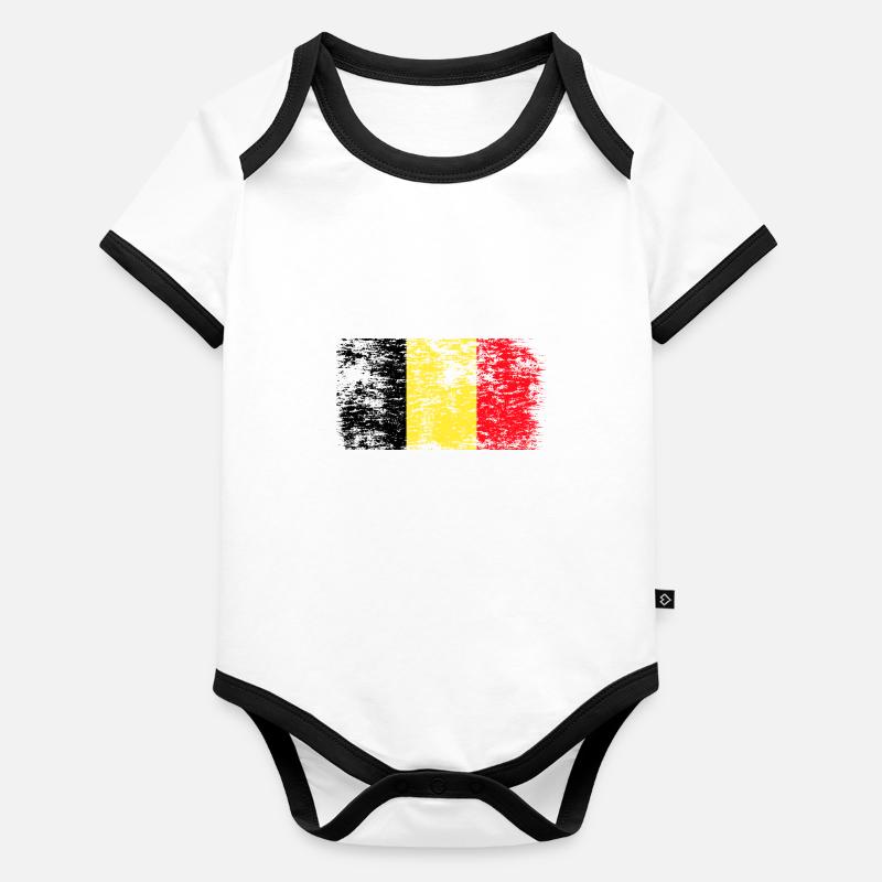 Drapeau de la Belgique Drapeau belge Vintage Look vieilli Body Bébé bio contrasté manches courtes