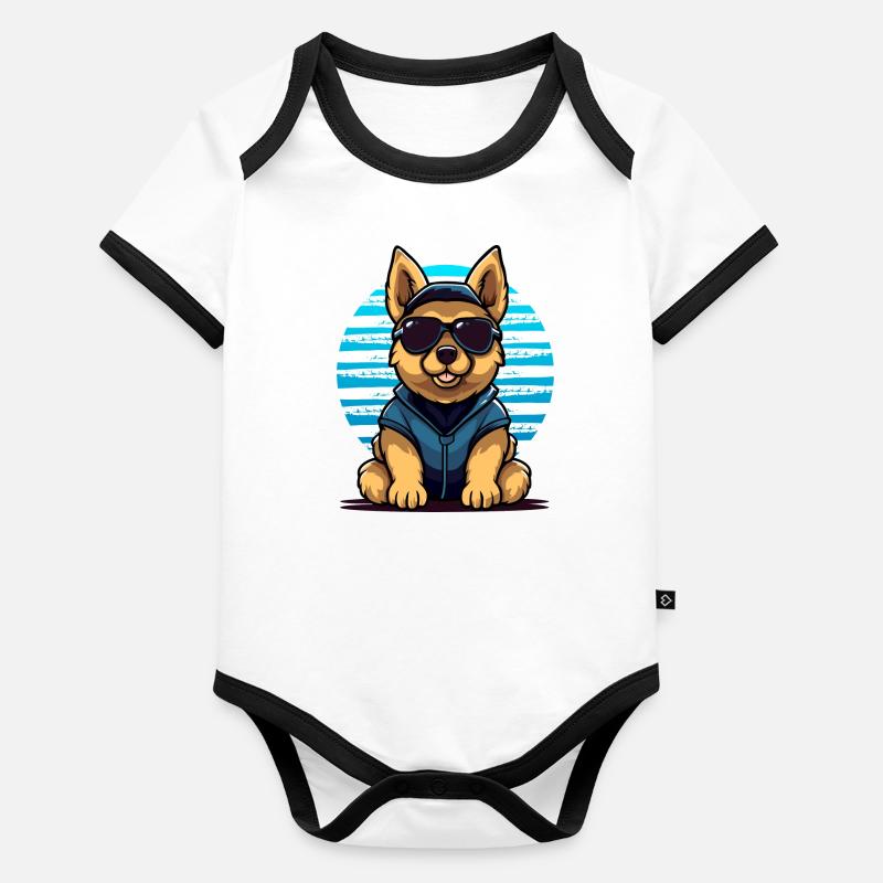 Deutscher Schäferhund als Polizeihund mit Brille Baby Bio-Kurzarm-Kontrastbody