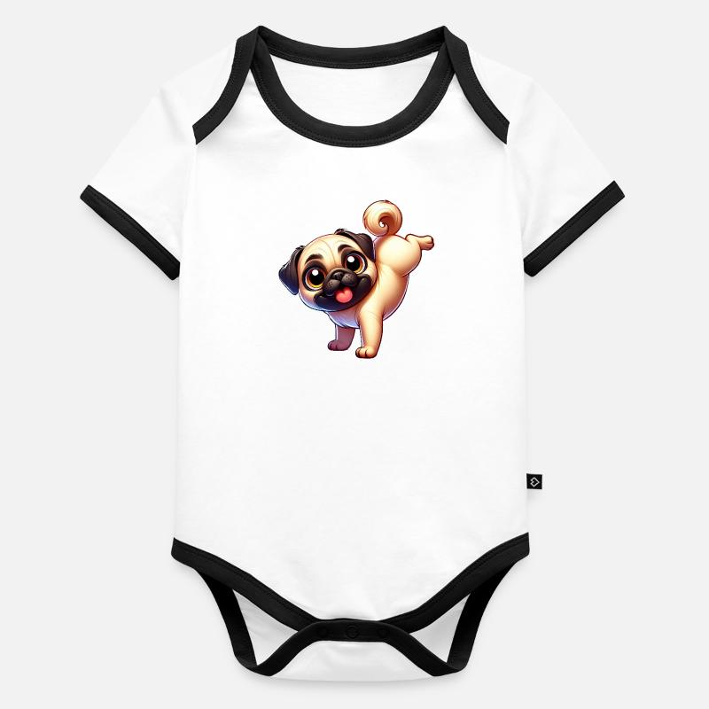 Mignon Carlin Équilibre sur les mains Breakdance Dessin animé Chien Body Bébé bio contrasté manches courtes