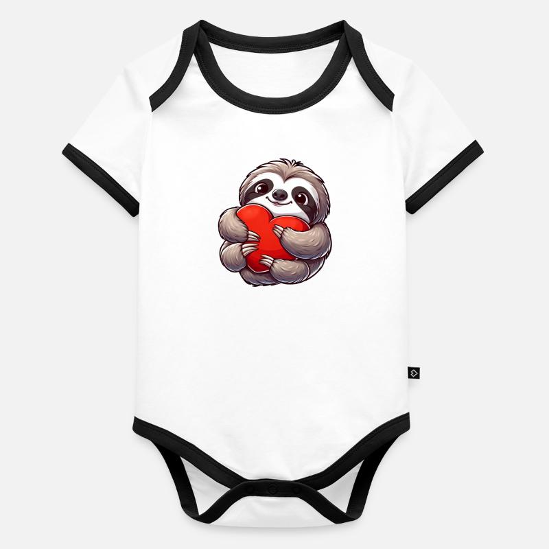 Faultier verliebt Valentinstag Herz Liebe Baby Bio-Kurzarm-Kontrastbody