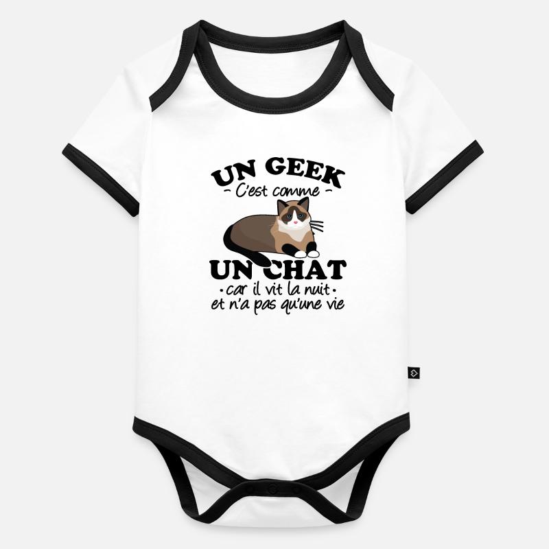 Geek et chat Body Bébé bio contrasté manches courtes