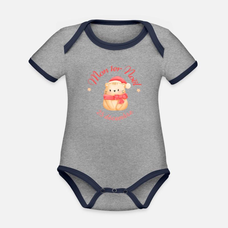 Mon premier Noël - Body Bébé bio contrasté manches courtes - gris chiné/bleu marine