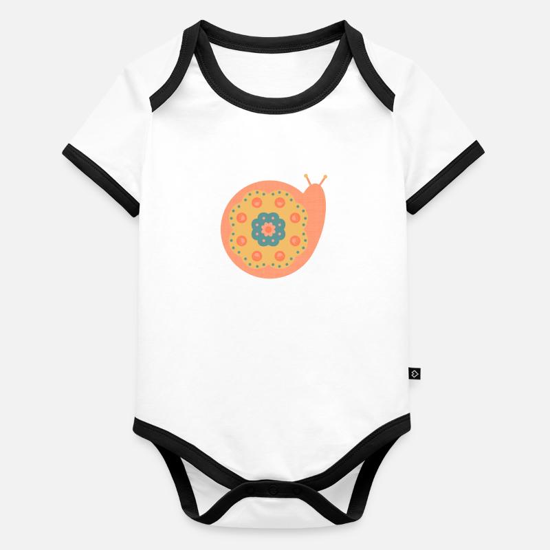 Escargot mignon avec des fleurs Body Bébé bio contrasté manches courtes