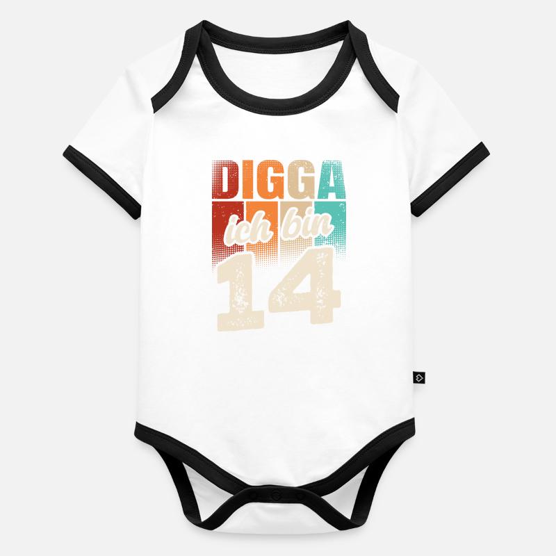 Digga Ich Bin 14 Jahre 14. Geburtstag Baby Bio-Kurzarm-Kontrastbody