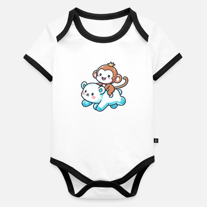 Ours polaire Mignon Singe de Compagnie Body Bébé bio contrasté manches courtes