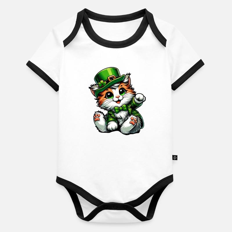 Fête du Maine Coon de la Saint-Patrick Body Bébé bio contrasté manches courtes