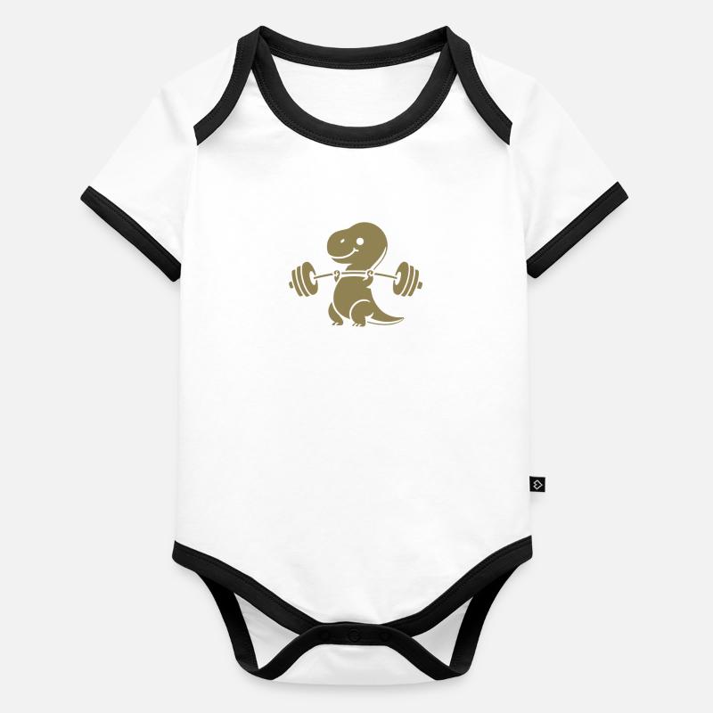 T-Rex mit Hantel Workout Baby Bio-Kurzarm-Kontrastbody