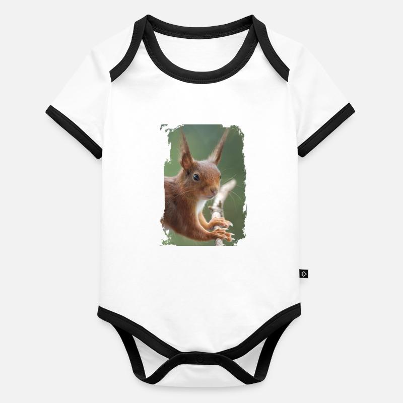Écureuil roux Body Bébé bio contrasté manches courtes
