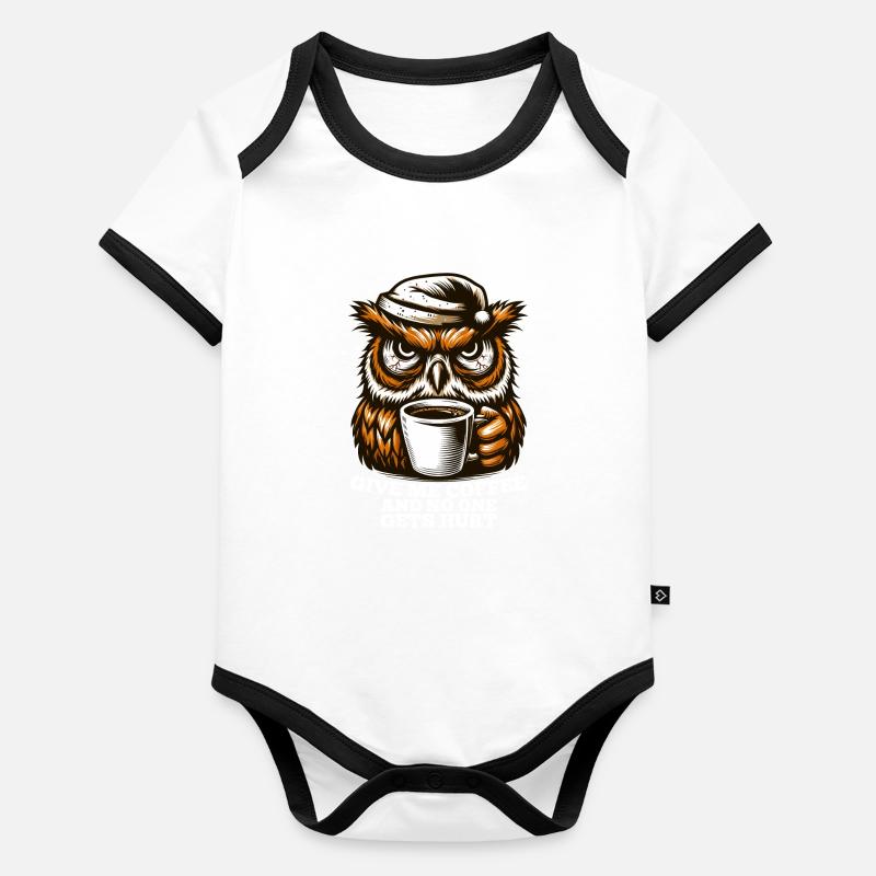 Eule Kaffee müde Geschenk Baby Bio-Kurzarm-Kontrastbody