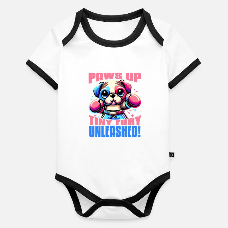 PAWS UP TINY FURY UNLEASHED CUTE KAWAII DOG BOXING Organic Baby Contrasting Bodysuit