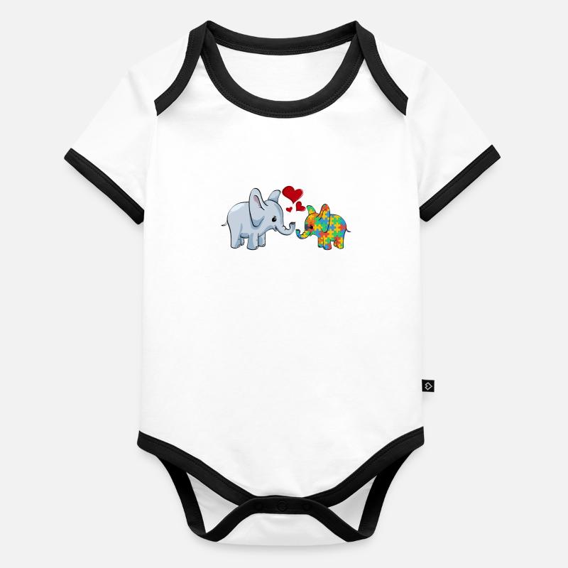 Autisme Éléphant Maman Body Bébé bio contrasté manches courtes