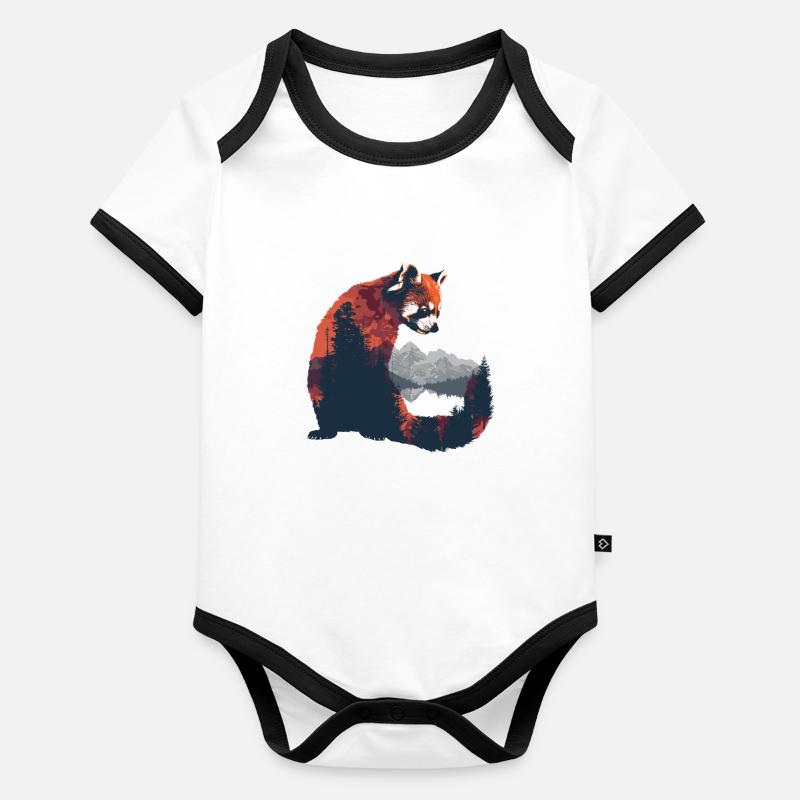 Panda roux Chat Ours Panda roux Body Bébé bio contrasté manches courtes