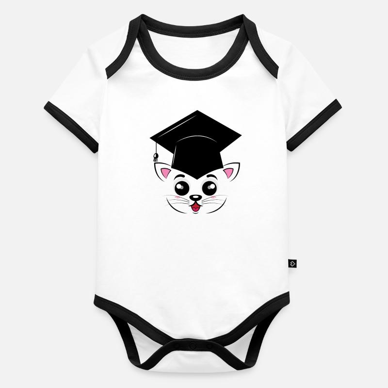 Caricature de chat diplômé Body Bébé bio contrasté manches courtes