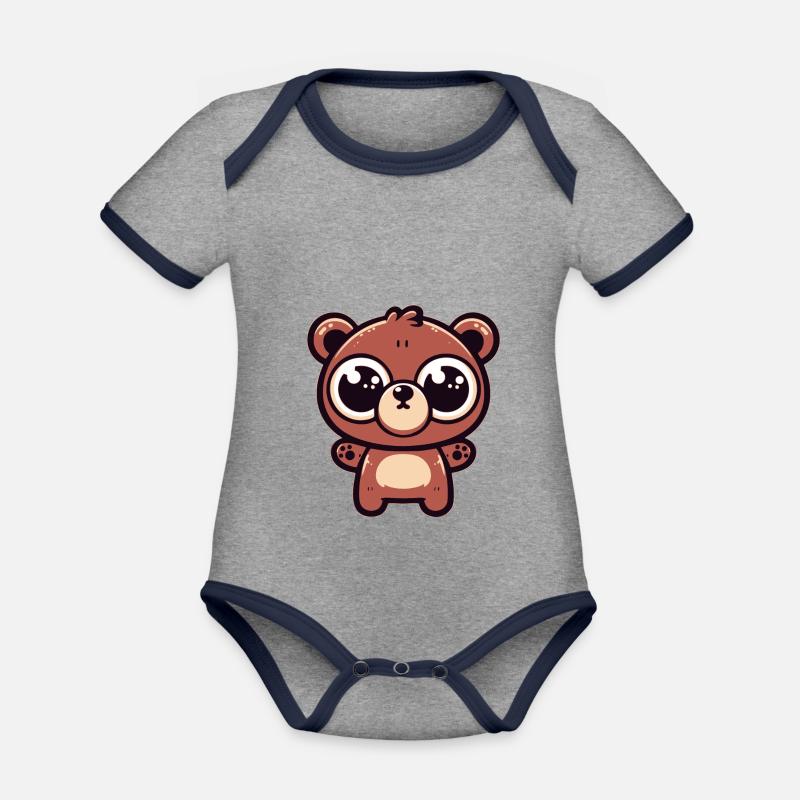 Bébé ours - Body Bébé bio contrasté manches courtes - gris chiné/bleu marine