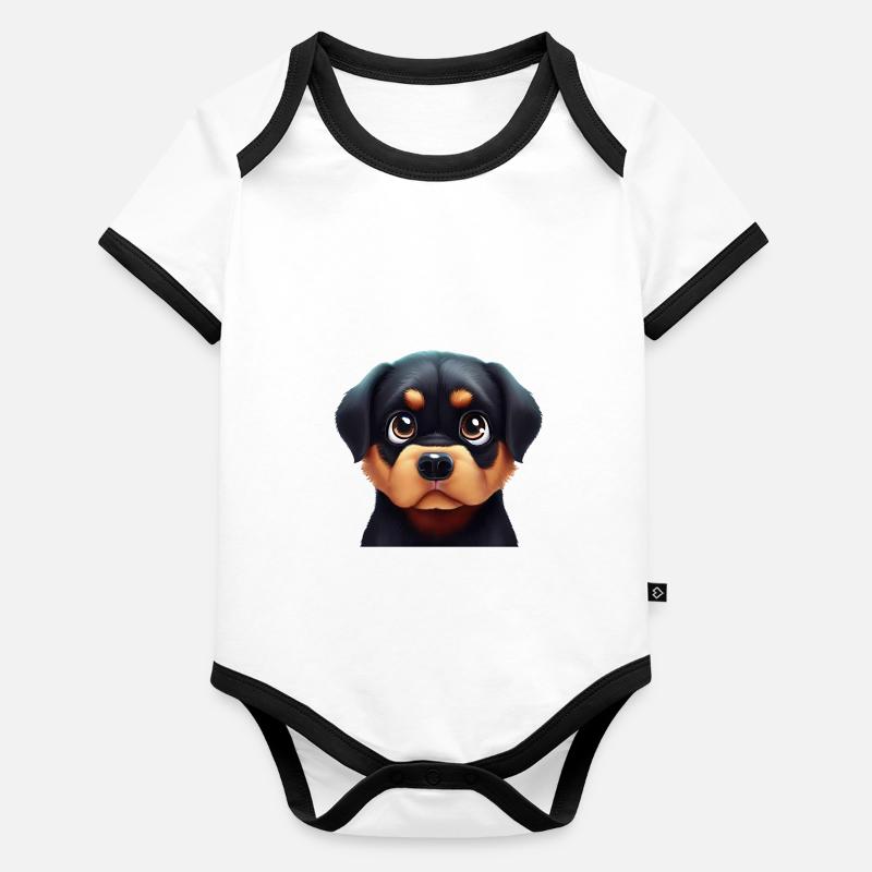 Friendly Rottweiler Face Organic Baby Contrasting Bodysuit
