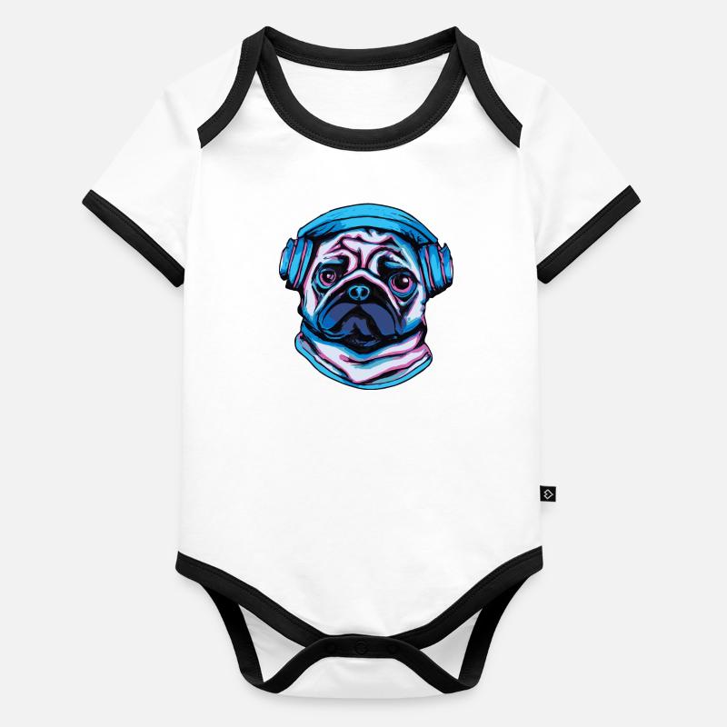 Kopfhörer Pug Hund Geschenk Pop Art Baby Bio-Kurzarm-Kontrastbody