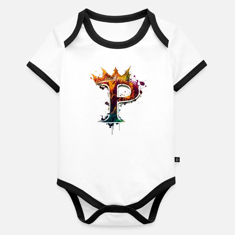 Graffiti Buchstabe P mit 👑 Baby Bio-Kurzarm-Kontrastbody