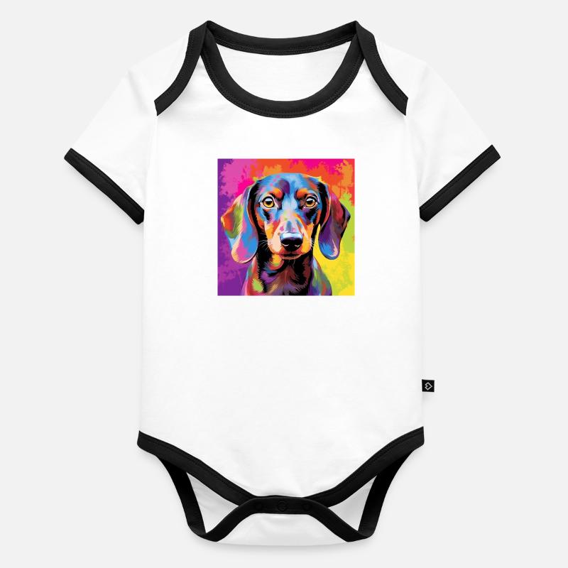 Dackel Pop Art Baby Bio-Kurzarm-Kontrastbody